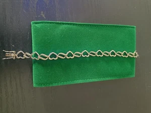 Brazalete de eslabones de corazón y hoja de plata de ley 925 de 0,25 quilates con diamantes Tailandia  - Imagen 1 de 3