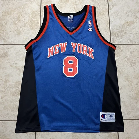 Vintage New York Knicks Latrell Sprewell Jersey Champion Size 48 XL Blue NBA 90s Cover