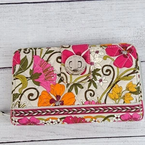 Vera Bradley Tea Garden Turn Lock Zip Around Wallet Floral Flowers  - Picture 1 of 18