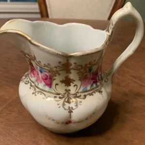 Antique Nippon Heavy Beaded Moriage Hand Painted Roses Footed Creamer - Picture 1 of 9