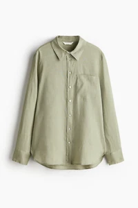 NWT H&M Women's Size Large Light Green Linen Button Up Shirt Long Sleeve NEW - Picture 1 of 22