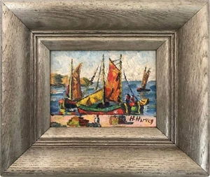Impressionistic Harbor Scene Oil Painting by Woodstock Workshop Artist H. Harvey - Picture 1 of 12