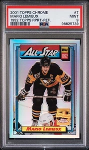 2001 TOPPS CHROME MARIO LEMIEUX REPRINT 7 1992 TOPPS REPRINT-REFRACTOR PSA 9 - Picture 1 of 2