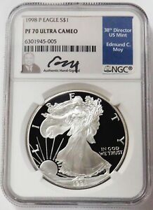 1998 P MOY SIGNED PROOF AMERICAN SILVER EAGLE $1 DOLLAR 1 OZ COIN NGC PF 70 UC