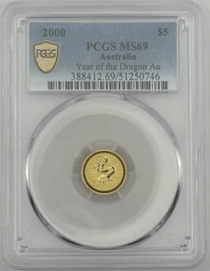 2000 $5 Australia 1/20 Oz Gold Lunar Coin • MS69 POP 17 • Year of the Dragon (龍) - Picture 1 of 5