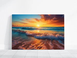 Beach Sunset Print, Ocean Landscapes Canvas Wall Art, Tropical Sunrise Beach Art - Picture 1 of 9