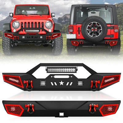 For 2007-2018 Jeep Wrangler JK JKU Unlimited Front /Rear Bumper W/ LED Lights - Image 1 of 4