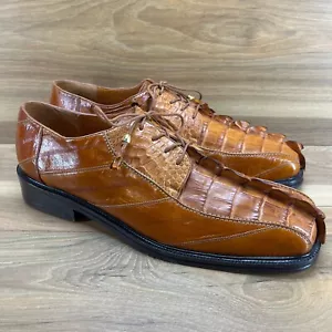 Romano Exotic Mens Shoes Size 13 Hand Made Eel Caiman Lace Up Leather Oxfords - Picture 1 of 9
