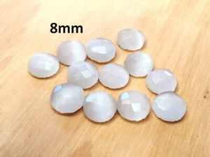 4 pcs. Synthetic Opal Stone - White - 8mm - Faceted - Cabochons - Made in India - Picture 1 of 3