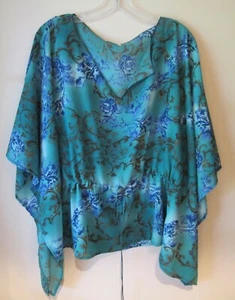 JAIPUR Top/ Kaftan/ Tunic/ Poncho Style w/ Butterfly Sleeves BLUE Sz. L - Picture 1 of 8