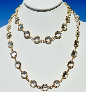 Swarovski Crystal Bezel Set Necklace Clear Gold Tone Mint Condition 11mm N177 - Picture 1 of 3