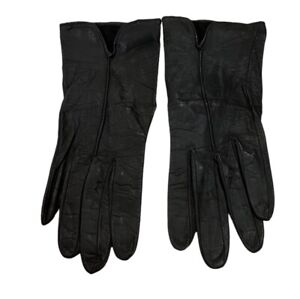 Black Vintage Leather GLOVES womens size 7.5 Seam Detail On Top