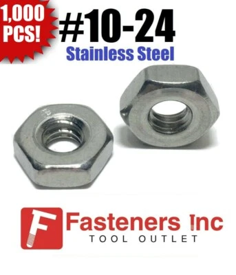 BRIGHTON (Qty 1000) #10-24 Stainless Steel Finished Hex Nuts 304 / 18-8
