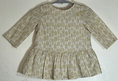 Baby Gap Baby Girl 3-6M Dress Long Sleeve Ivory Gold Leaves Lined Back Buttons - Image 1 of 4