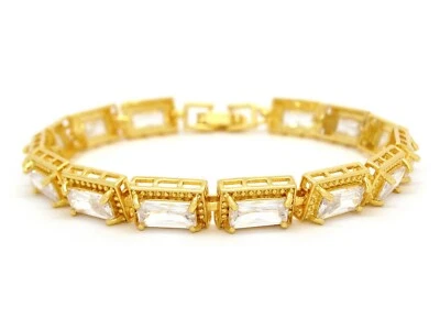 Baguette white gems tennis bracelet 18CT yellow gold plated chain 14 AAA gems - Imagem 1 de 4