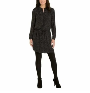 Hilary Radley Womens Black/White Polyester Polka Dot Drawstring Tunic Dress Sz S - Picture 1 of 5