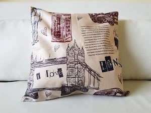 Iconic London Tourist Scenery Theme Square Cotton Linen Cushion Covers 45x 45cm - Picture 1 of 4