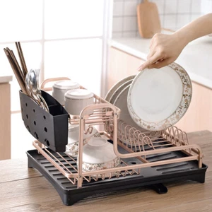 2 Tier Dish Drainer Rack with Drip Tray Cutlery Holder Plate Rack Kitchen Sink - Picture 1 of 9