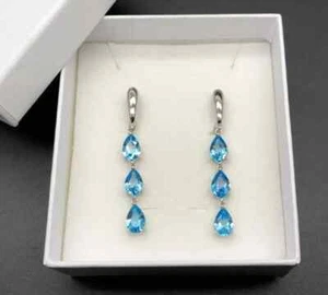 Naturale Topazio Blu Orecchini,Argento Sterling 925 argento Orecchino,Matrimonio - Foto 1 di 6