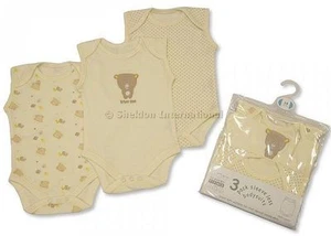 3 piece Ecru Brand new Baby Patterned Sleeveless Sleep Body suits in Girls /Boys - Picture 1 of 5