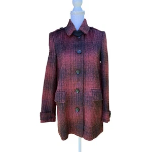Burberry Brit Women's Red Plaid Wool Blend Mohair Long Coat Jacket Size 4 - Picture 1 of 18
