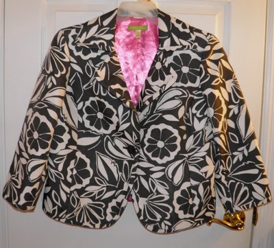 Blazer de negocios vintage, Sigrid Olsen, floral, negro/blanco, forrado. Talla 12. Foto 1 de 4