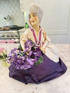 Antique Boudoir Metal Doll Vtg Violets Millinery French Style Vtg Pin Cushion - Picture 1 of 21