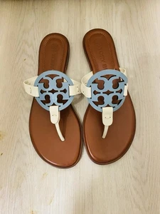 Sandalias Tory Burch Miller Color Block Cuero Azul Crema Talla 8 1/2 NUEVO - Imagen 1 de 4