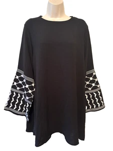 Blusa túnica para mujer negra elegante manga larga talla XL a Plus 1X top adornado - Imagen 1 de 6