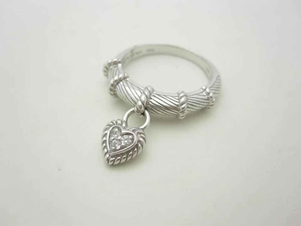 Judith Ripka Sterling Silver CZ Heart Charm Dangle Ring Size 11 - Image 1 of 1