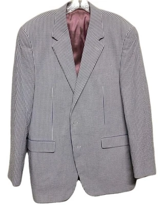 Abrigo Deportivo Alan River Para Hombre 46 L Azul Blanco Seersucker Clásico 2 Botones Blazer Foto 1 de 4