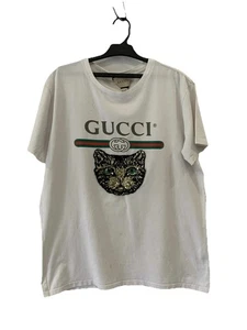Gucci Made in Italy Cat Head Logo T-Shirt Sequin Graphic Tee Size L Rare #84 - Picture 1 of 11
