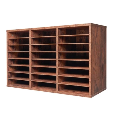 Uimoso Wooden Literature Organizer 24 Compartments Removable Shelves Dark Brown - Image 1 of 4