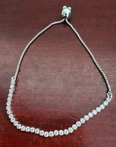 PANDORA 925 STERLING SILVER 1 ITALY PINK SPARKLING TENNIS BRACELET. UP T0 8.5" - Picture 1 of 9