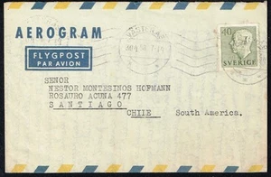 1437 SWEDEN TO CHILE AEROGRAMME 1958 VASTERAS - SANTIAGO - Picture 1 of 2