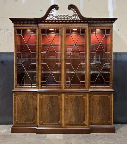 Councill Craftsmen Mahogany Georgian Breakfront Display / China Cabinet + Inlay Cover