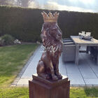 Deko LÖWE braun sitzend KRONE gold Garten Tier Figur LION Skulptur TORWÄCHTER