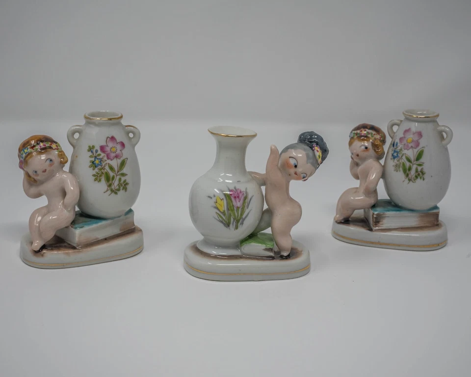 LITTLE NUDE GIRL FIGURINE BUD VASES - MOCCO - OCCUPIED JAPAN - Image 1 of 3