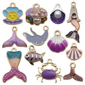 10X Purple Ocean Scallop Shell Conch Starfish Charms Pendants for Jewelry Making - Picture 1 of 18