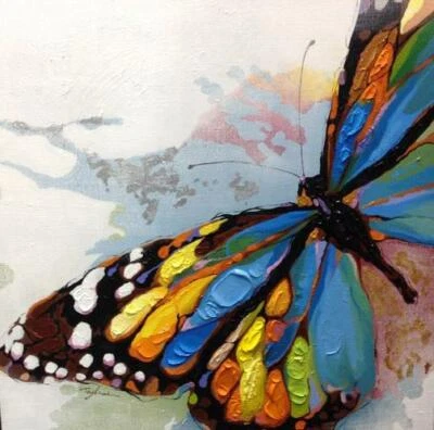 Pintura al óleo grande colores mariposa sobre lienzo hecho a mano arte moderno decoración de pared 24" Foto 1 de 4