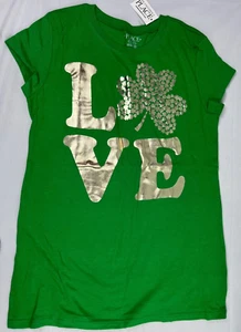The Childrens Place Girls St. Patrick's Day Green 'Love' T-Shirt - Large (10/12) - Picture 1 of 4