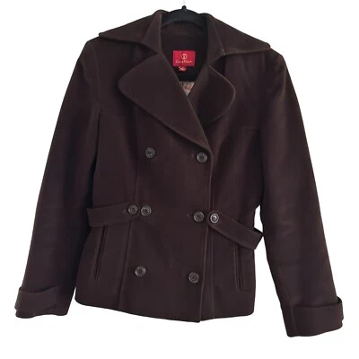 Abrigo Cole Haan Doble Pecho Algodón Cepillado Marrón Largo Corto Mujer’s 4 Foto 1 de 4