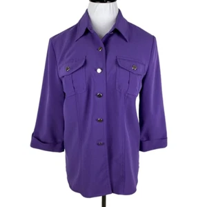 Sag Harbor Purple 3/4 Roll Tab Sleeve Button Down Blouse Women's 8 - Picture 1 of 9