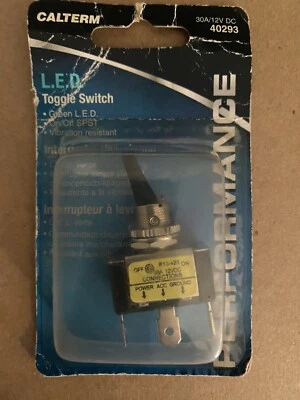 Green Heavy Duty LED Illuminated On Off Metal Toggle Switch 30 Amp 12 V Fit 1/2" - Image 1 of 4
