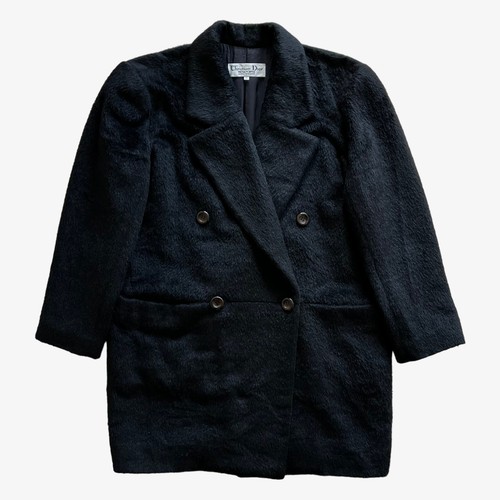 Cappotto donna Christian Dior vintage anni 80 lana mohair doppiopetto blu navy anni 90