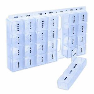 Weekly Pill Box Daily Organiser Medicine Week Dispenser 7 Days 28 Compartments