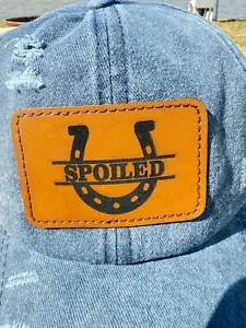 ladies Denim ponytail baseball hat cap denim leather patch farm cap hat - Picture 1 of 5