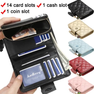 Women Leather Wallet Credit Card Holder Purse Trifold Large Capacity Wallet - Picture 1 of 18