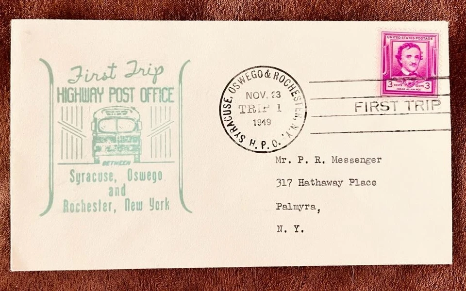 D)1949, USA, COVER FIRST DAY OF ISSUE, HIGHWAY POST OFFICE, WITH CENTRAL STAMP O - Image 1 of 1