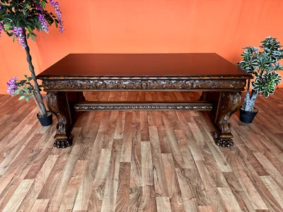 Nr.1904 Restaurierter Wilhelm Albrecht Schreibtisch Nussbaum Massiv Löwentatzen - Bild 1 von 4